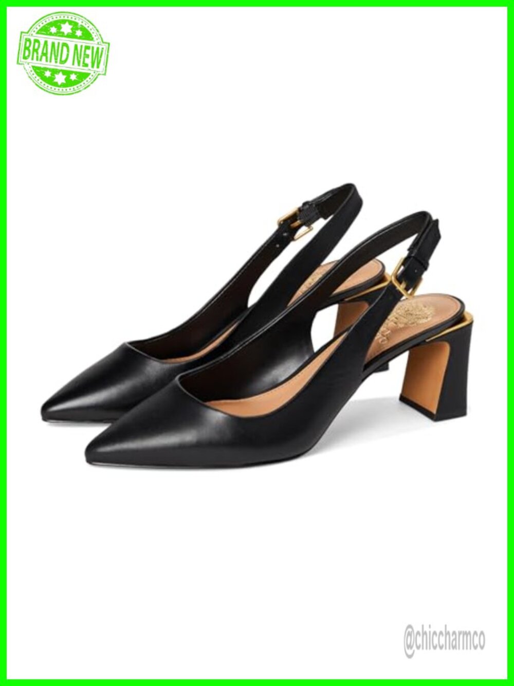Leather Slingback Pump Pointed Toe Block Heel Formal